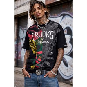 Crooks & Castles Black Graphic Y2K T Shirt Tee Top   Mens Size XL